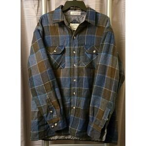 Vintage Northwest Territory Shacket Blue Brown Plaid Wool‎ Blend Mens X-Large